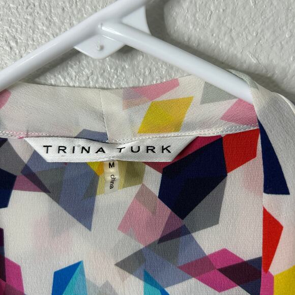 Trina Turk Silk Surplice Top Size Medium Multicolor Geometric Print - Picture 4 of 13